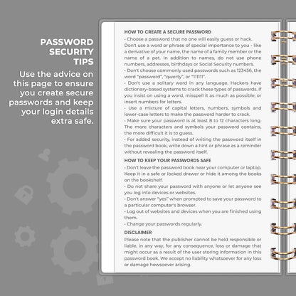 Clever Fox Password Book Spiral – Internet Address & Password Organizer with Laminated Alphabetical Tabs – Password Keeper Journal – Hardcover, Medium Size, 6.1x7.7” (Mystic Blue)