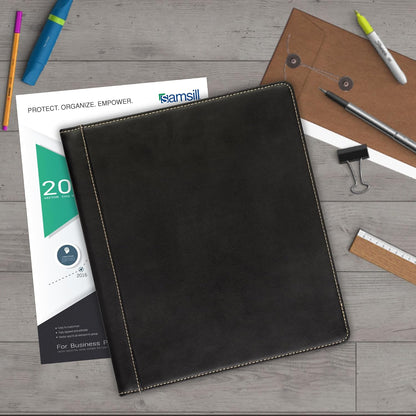 Samsill 1 Inch 3 Ring Binder, Leather, Black with Contrast Stitching, 8.5X 11 Inch, 3 Rings, Notebook Binder, Portfolio Organizer, Planner, Journal
