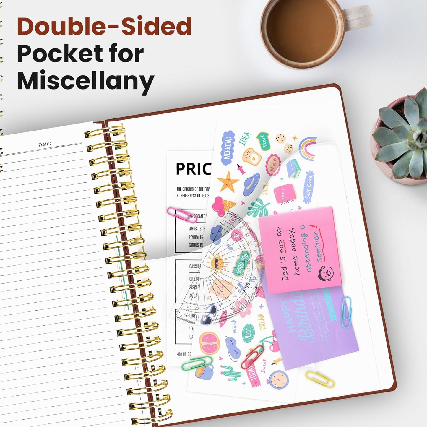 Hardcover Spiral Journal Notebooks for Work With Removable Dividers & Tabs, 8.5"x11" 5 Subject Notebook for Note Taking & Organizer, A4 College Ruled Lined Journal for Women & Writing, Aquamarine, 280 Pages