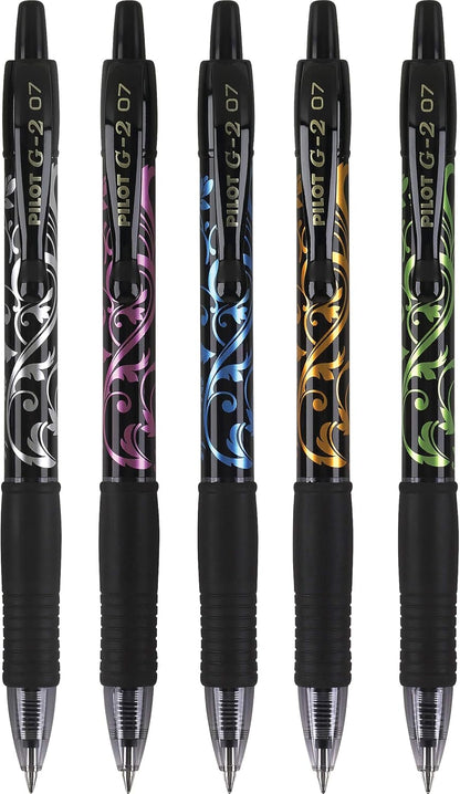 Pilot, G2 Premium Gel Roller Pens, Fine Point 0.7 mm, Fashion Collection, Black, Pack of 5