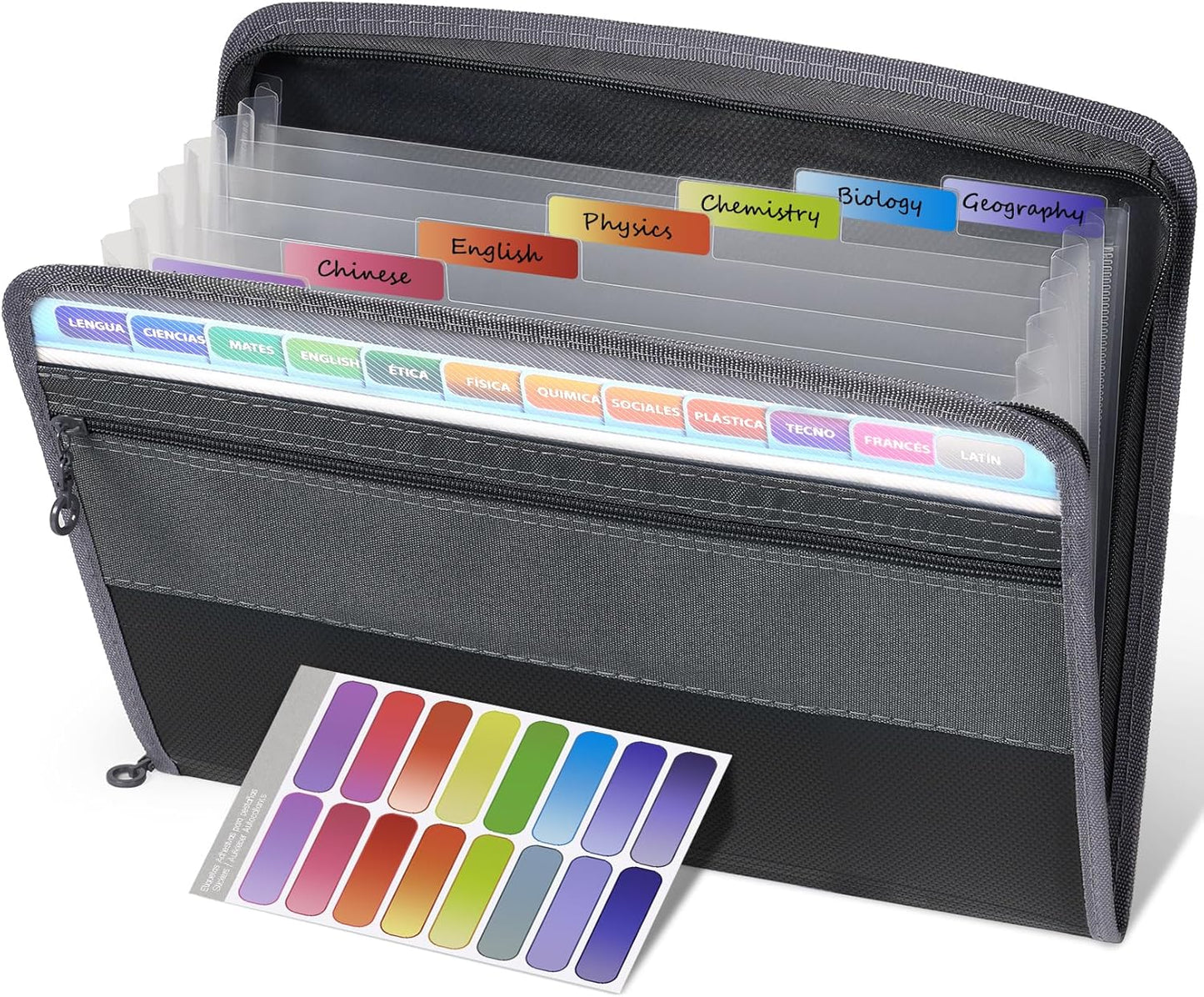 Sooez Accordion File Organizer with Safe Zipper, 12 Pocket Expanding File Folder with Front Pencil Pouch, Portable Monthly Paper Bill Tax Receipt Organizer, School Office Supplies, Letter Size, Grey