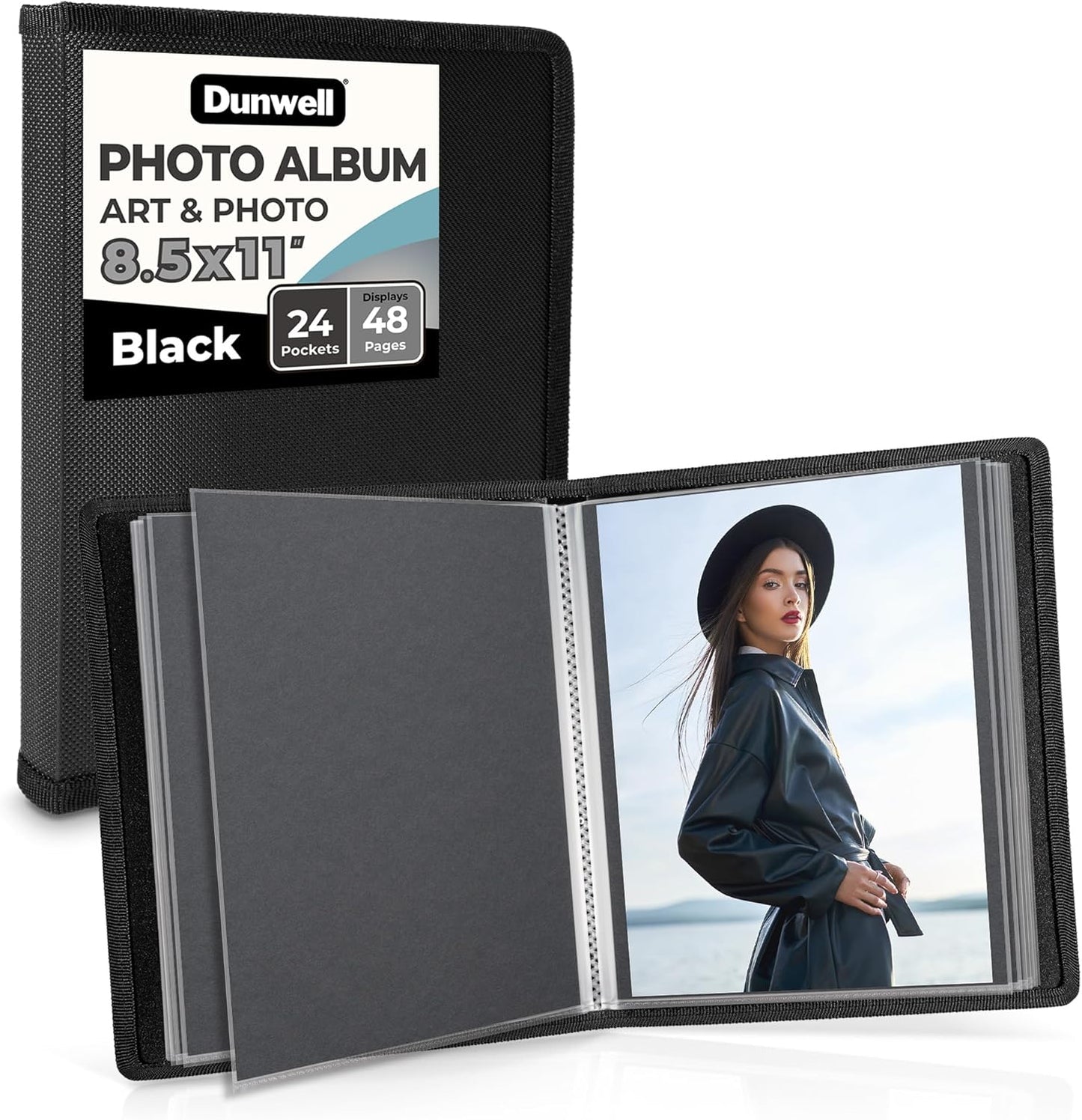 Dunwell Art Portfolio 8.5x11 Folder (Silver), Mounting Paper, Portfolio Binder for Artwork and 8.5 x 11 Documents Art Folder, 24 Pockets Display 48 Pages, Acid-Free Poly Presentation Book