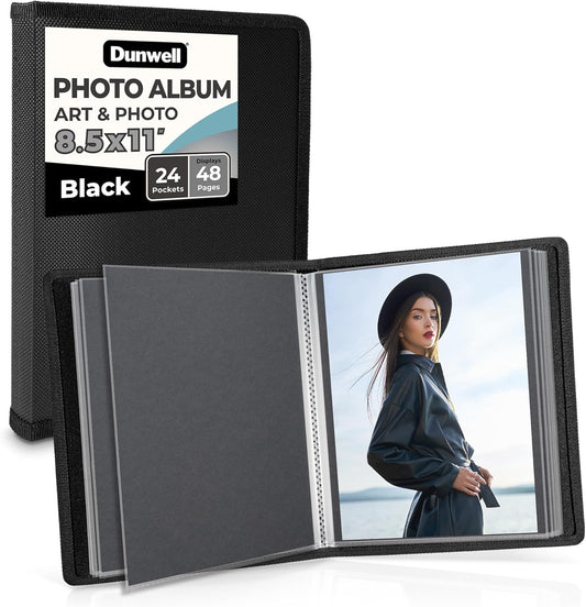 Dunwell Art Portfolio 8.5x11 Folder (Silver), Mounting Paper, Portfolio Binder for Artwork and 8.5 x 11 Documents Art Folder, 24 Pockets Display 48 Pages, Acid-Free Poly Presentation Book