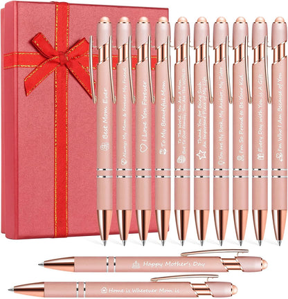 Father's Day Pen Set Gift Box - 12 Pack Black Ink Ballpoint Pens with Inspirational Quotes Fun Novelty Pens Perfect Birthday Retirement Gift for Dad Papa Father