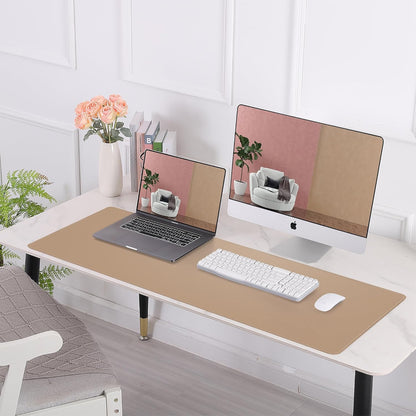 Large Desk Mat 47.2" x 17" Leather Desk Pad Protector with Natural Cork & PU Leather, Non-Slip Office Desk Mat, Large Mouse Pad, Waterproof Desk Blotter pad for Office&Home(Black)