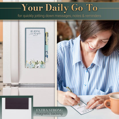 Christian Art Gifts Compact Magnetic Notepad & Medium Ballpoint Pen Set: Trust in the Lord Inspirational Scripture, Shopping Lists, Memos, Reminders, 70 Lined Easy Tear-off Sheets, Purple/Teal Floral