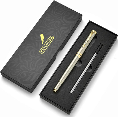 BEILUNER Ballpoint Pens, Stunning Black Chrome Metal Pen with Golden Trim, Best Ball Pen Gift Set for Men & Women, Professional, Executive, Office, Nice Pens-Gift Box with 0.5mm Black Extra Refill