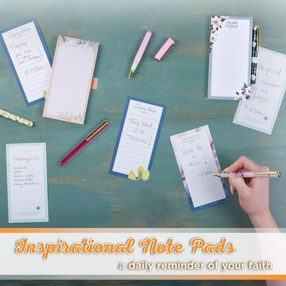 Christian Art Gifts Compact Magnetic Notepad & Medium Ballpoint Pen Set: Trust in the Lord Inspirational Scripture, Shopping Lists, Memos, Reminders, 70 Lined Easy Tear-off Sheets, Purple/Teal Floral
