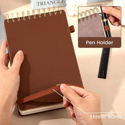 Yoment Small Notebooks 3x5 Leather Pocket Notepad 150 Pages Mini Top Spiral Notebook, 100 GSM Thick Paper, Memo Note Pads for Work School Nursing, Brown