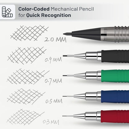 Mr. Pen- Art Mechanical Pencil Set, 5 Vintage Mechanical Pencils (0.3, 0.5, 0.7, 0.9, 2.0mm), 5 HB Lead Refills & 10 Eraser Refills, Precision Drawing Pencils for Sketching, Writing & Artwork