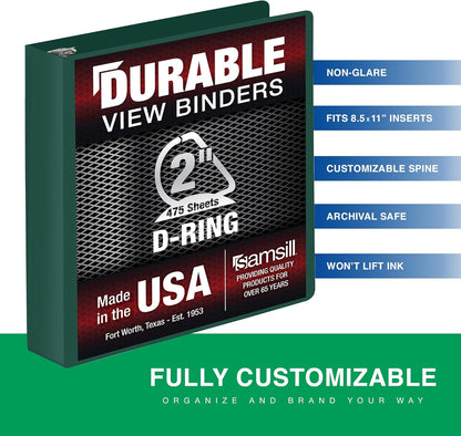 Samsill Durable 4 inch 3 Ring Binder, D Ring Binder, 100% Recycled Chipboard, Black, 2 Pack