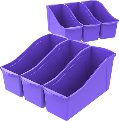 Storex Large Book Bin, Interlocking Plastic Organizer for Home, Office and Classroom, STEM Assortment, 6-Pack