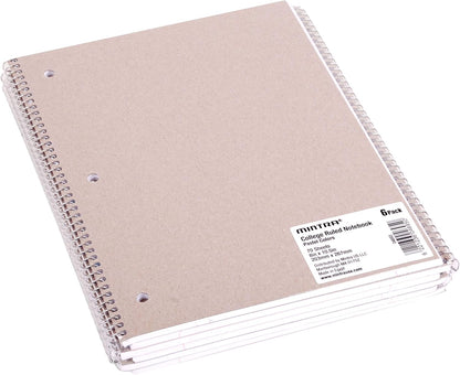 Mintra Office Spiral Notebooks, Wirebound, Journals for School, Work, Business, Aesthetic Stationery, Writing Pads, Teacher & Student Supplies (6, Pastel, College)