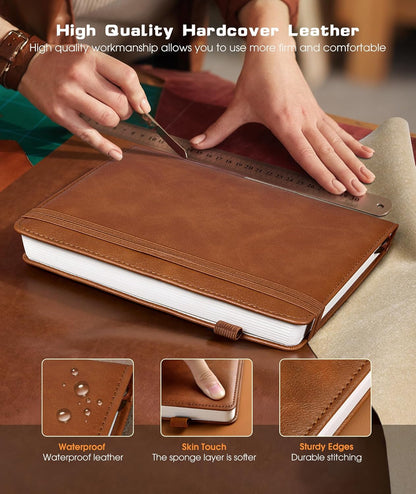 Lined Journal Notebook for Women Men, 256 Numbered Pages Hardcover Leather Journals for Writing, A5 Journaling Notebooks, College Ruled Journal for Business Work School Note Taking 5.75" x 8.38" Brown