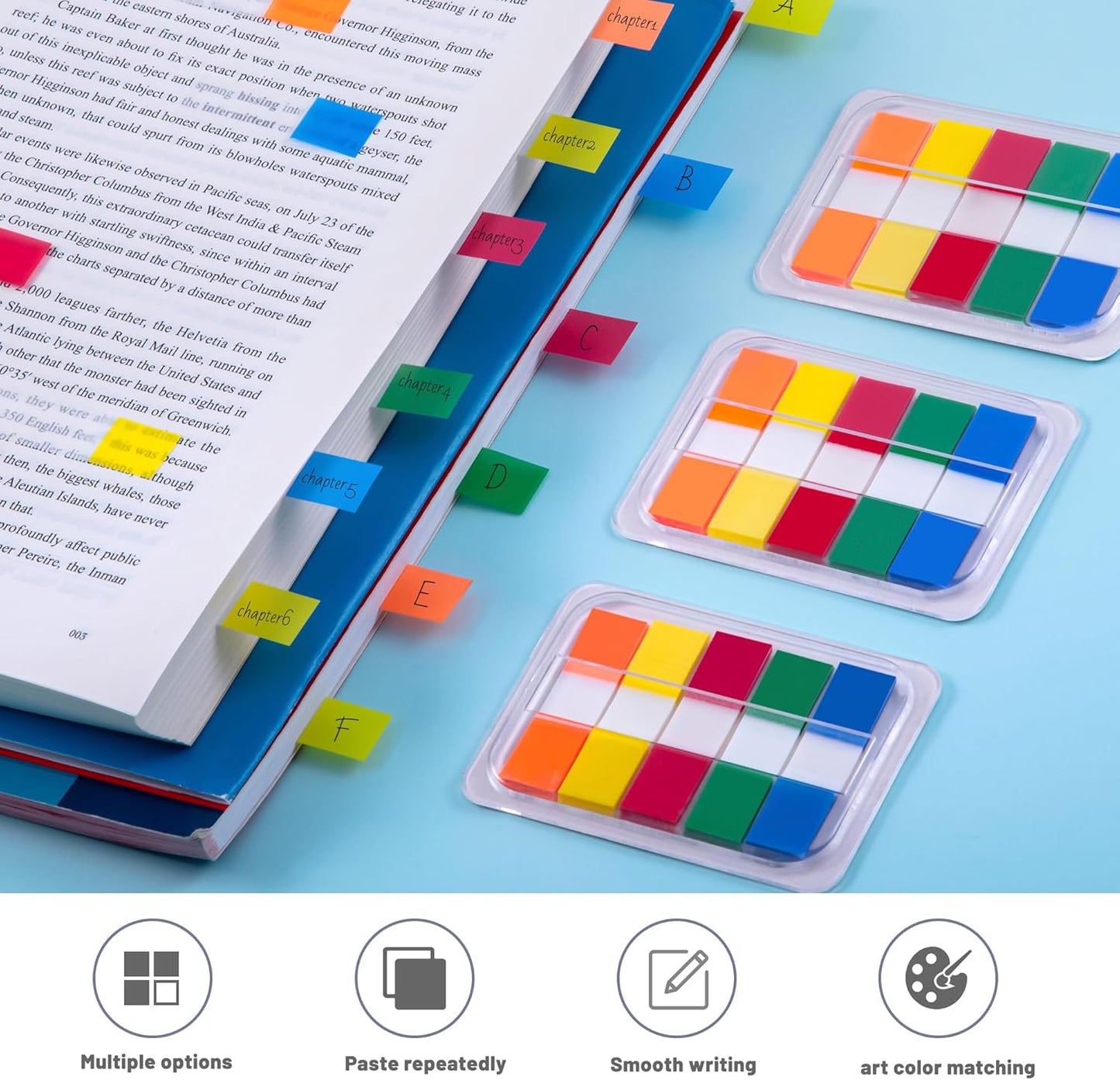 Golcellia Fluorescent Translucent Sticky Note Flags, 1200 Pcs Total, Pack of 10 Color Tabs, Arrow Index Tabs, Page Flag Markers