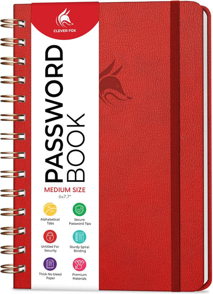 Clever Fox Password Book Spiral – Internet Address & Password Organizer with Laminated Alphabetical Tabs – Password Keeper Journal – Hardcover, Medium Size, 6.1x7.7” (Mystic Blue)