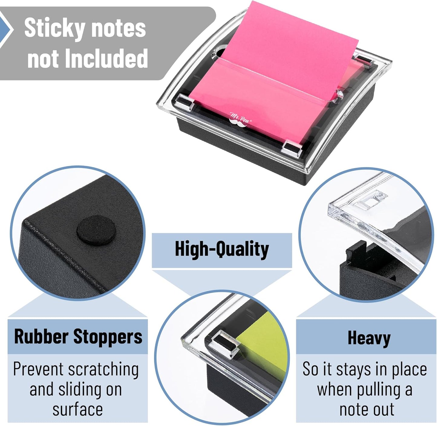 Mr. Pen Pop Up Sticky Note Dispenser, 3" x 3", Black, Sticky Note Dispenser, Sticky Note Holder for Desk, Clear Top