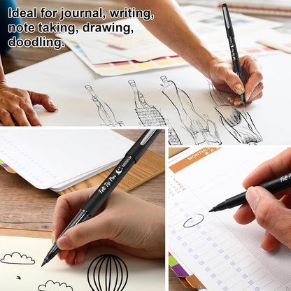 Fuyoooo 150 Pcs Black Felt Tip Pens Bulk 0.7mm Medium Point Felt Pens Journal Planner Markers Pen for Journaling, Writing, Note Taking Art Office Supplies