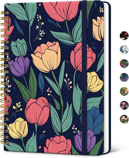 Taja Spiral Journal Notebook for Women, Pretty Hardcover Lined Notebook for Work & Note Taking, Aesthetic Cute Journal for Writing, 140 Pages, 5.8"x8.3", Floral