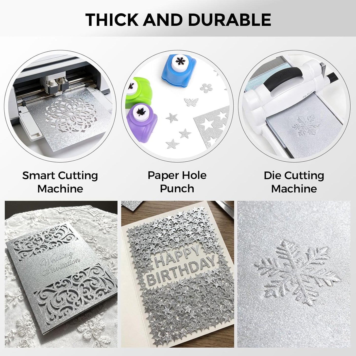 BOOKNOW 27 Sheets Silver Glitter Cardstock, 8.27" x 11.7" (A4 Size) Heavyweight Sparkle Paper, 250GSM/92LB Glitter Paper for Wedding Invitations, Scrapbooking, Card Making, DIY Cake Toppers