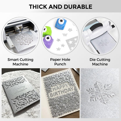 BOOKNOW 27 Sheets Silver Glitter Cardstock, 8.27" x 11.7" (A4 Size) Heavyweight Sparkle Paper, 250GSM/92LB Glitter Paper for Wedding Invitations, Scrapbooking, Card Making, DIY Cake Toppers