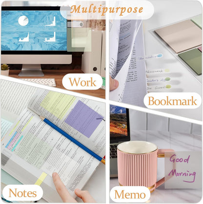 BAYTORY 700 Sheets Transparent Sticky Notes, Clear Waterproof 3 x 3 inch See Through Memo Pad, Self-Adhesive Translucent Writable Index Tabs for Annotating Books, Office & School Study Supplies