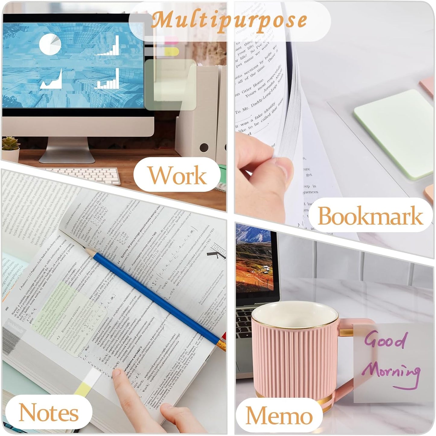 BAYTORY 700 Sheets Transparent Sticky Notes, Clear Waterproof 3 x 3 inch See Through Memo Pad, Self-Adhesive Translucent Writable Index Tabs for Annotating Books, Office & School Study Supplies