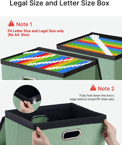 Oterri 2 Pack File Organizer Boxes with Lids, File Box with Mesh Pockets, Document Organizer Box for File Folders Letter Size, Zippers Filing Box for Home, Office, School (Green, Without Folders)