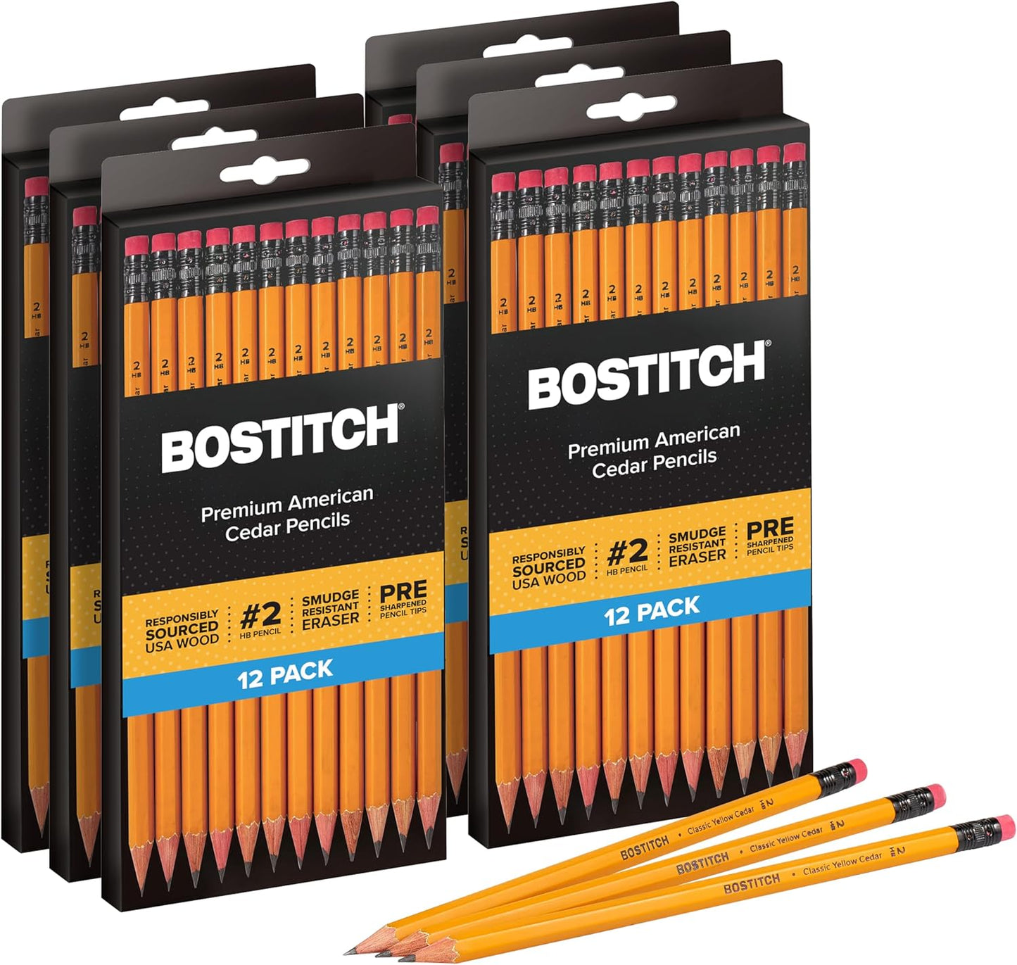 Bostitch Office Premium #2 Pencils, American Cedar Wood, Pre-Sharpened, HB Graphite, 12-Pack
