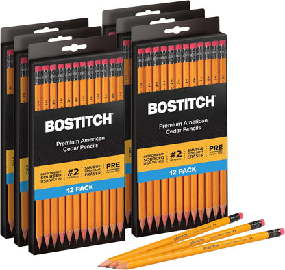 Bostitch Office Premium #2 Pencils, American Cedar Wood, Pre-Sharpened, HB Graphite, 12-Pack