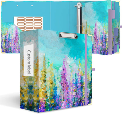 3 Ring Binder 3 Inch Ring, Three Ring Binders for Letter Size 11" x 8.5" with 6-Tab Dividers, 2 Pockets, Binder with Clip for School and Office Supplies-Wild Flowers