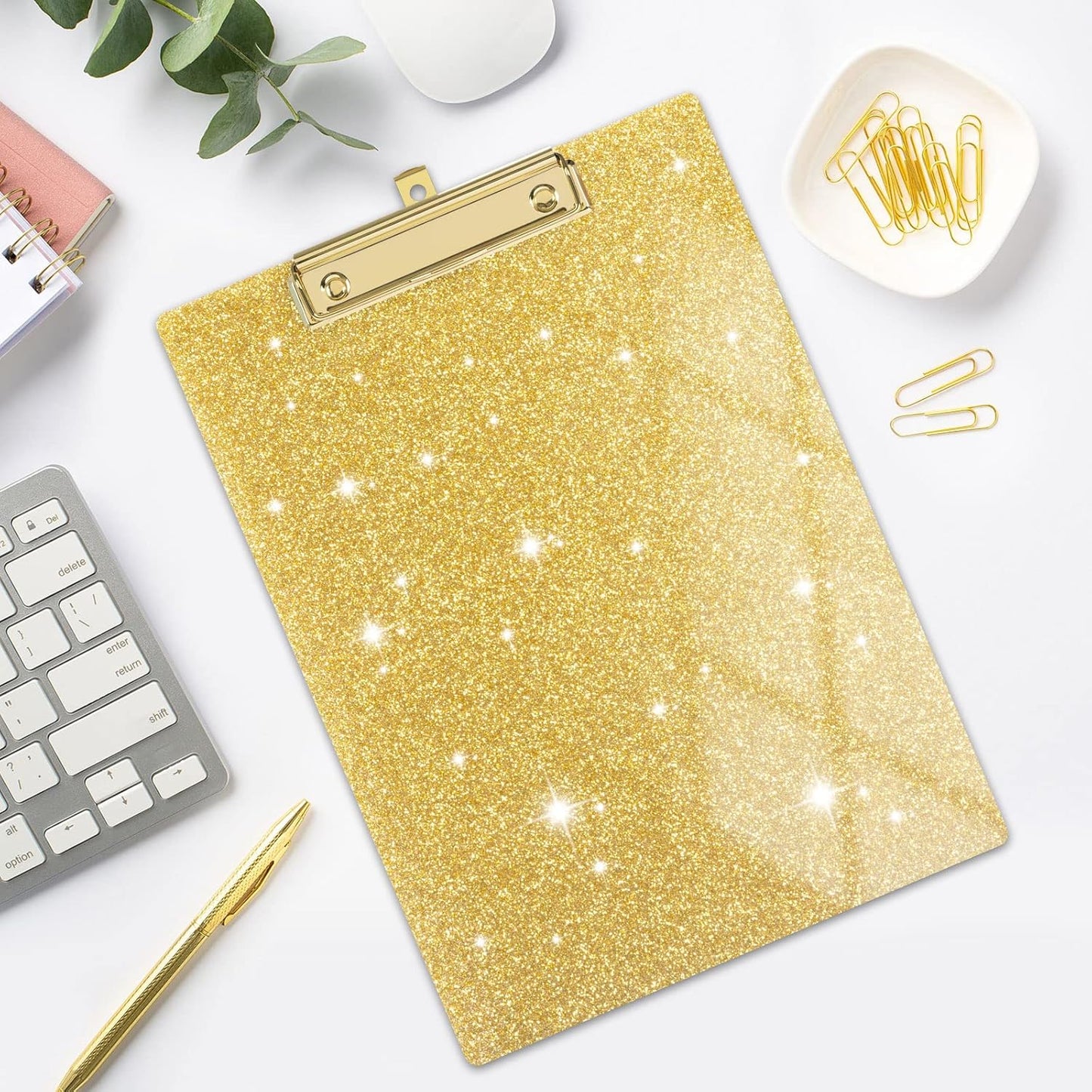 Rimilak Acrylic Glitter Clipboards, Sparkly Board with Low Profile Gold Clip, Designed for Classroom School and Office Use, A4 Letter Size 9 x 12.5 in, Pink