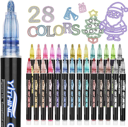 Outline Markers, 12 Metallic Shimmer Glitter Gel Pens, Tween Teen Girl Gifts Trendy Stuff, Cool Cute Art Craft School Drawing Supplies, Birthday Fun Kits for Kids Girls Ages 4 6 8 10 12 Year Old