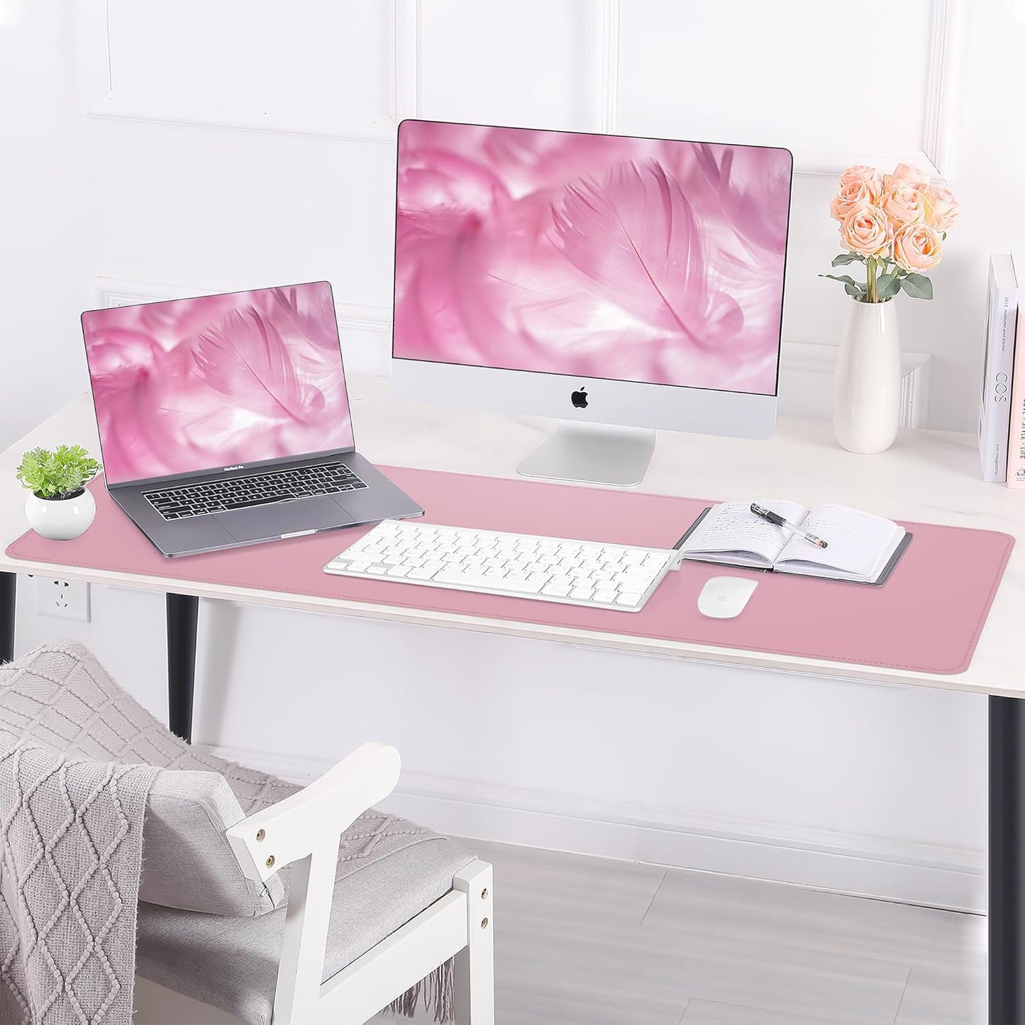 Large Desk Mat 47.2" x 17" Leather Desk Pad Protector with Natural Cork & PU Leather, Non-Slip Office Desk Mat, Large Mouse Pad, Waterproof Desk Blotter pad for Office&Home(Black)