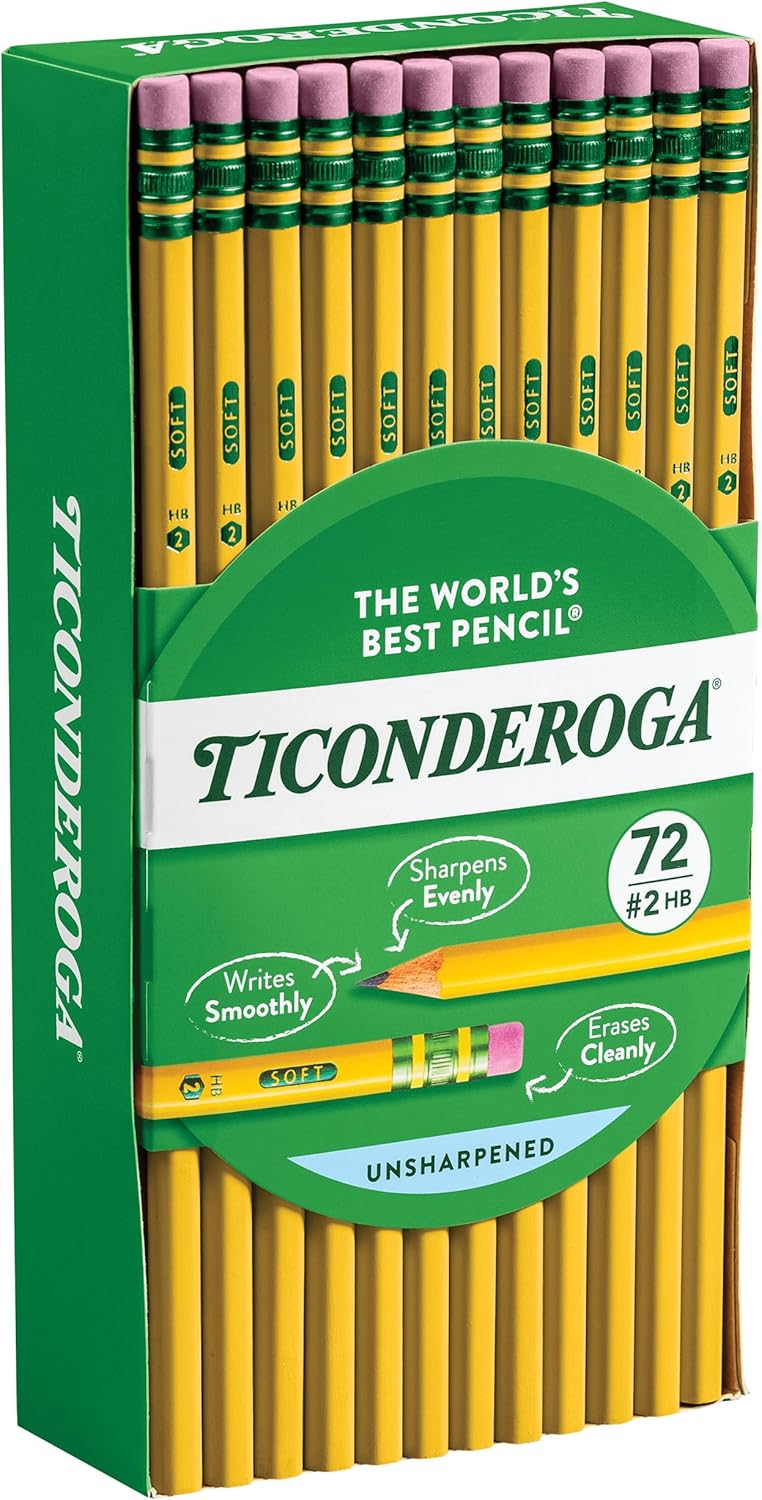 Ticonderoga Wood-Cased Pencils, Pre-Sharpened, 2 HB Soft, Yellow, 12 Count