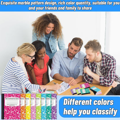 24 Pack 9.75 x 7.5 in Large Composition Notebooks Bulk 12 Color Wide Ruled Composition Books Marble Journal Notebook 60 Sheets per Book for Aldult Student College Office Back to School Supplies