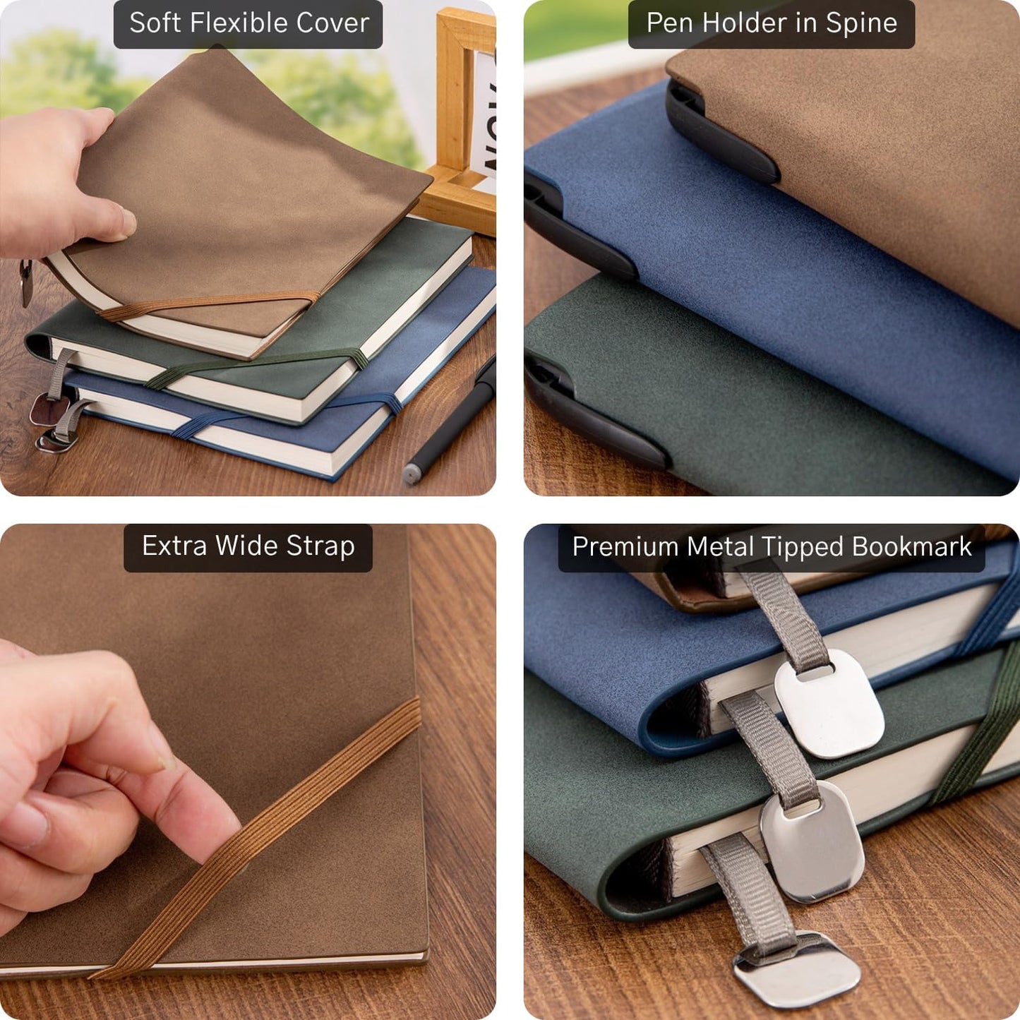 Faux Leather Notebook Journal - 200 Pages Lined Vegan Leather Journal for Writing, A5 Soft-Cover Journaling Notebook Gift Set with Pen for Travel, Office, Daily Writing