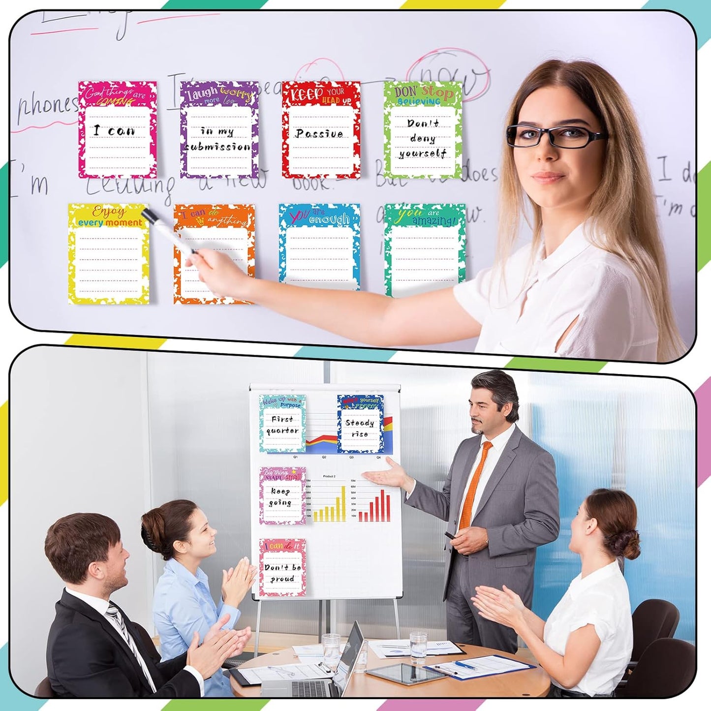 Yinder 24 Pack Inspirational Sticky Notes Motivational Notepads Appreciation Sticky Notes Funny Memo Pads Positive Note Bulk 3 x 4 Gift for Women Nurse Teacher Office Supplies(Black,Inspirational)