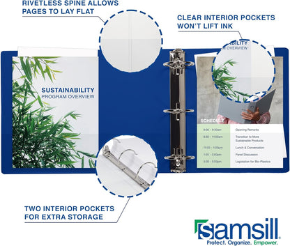 Samsill 2 Inch 3 Ring Binder, Economy Round Ring, Clear View Cover, 425 Sheet Capacity - for School, Home, Office - Blue