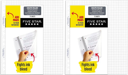 Five Star Loose Leaf Paper, Graph Ruled Insertable Notebook & Binder Filler Paper, 8-1/2" x 11", Reinforced T-Tabs, 75 Sheets (170180)