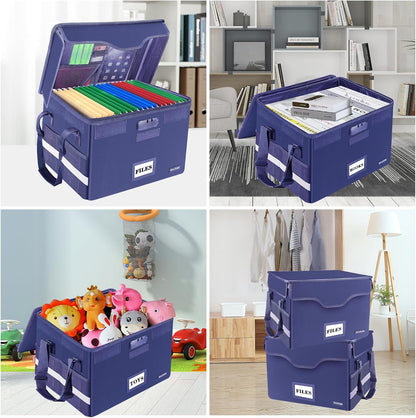 DocSafe Fireproof Document Box with Lock, File Storage Organizer with Mesh Pockets, Collapsible Portable File Box Home Office Safe Filing Cabinet with Handle for Hanging Letter/Legal Folder, Black