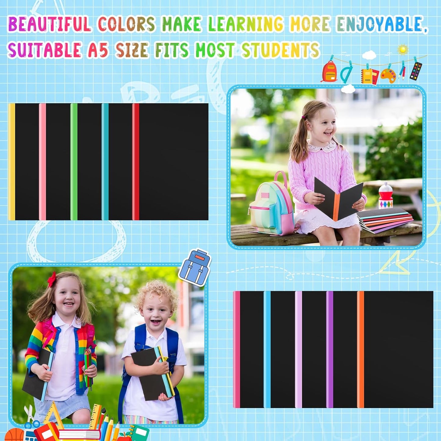 Handepo 100 Pack A5 Composition Notebooks 72 Pages/36 Sheets Ruled Lined Composition Kraft Notebooks Bulk Soft Cover Journals Travel Memo for Students Classroom Office Supplies(a5, Colourful)