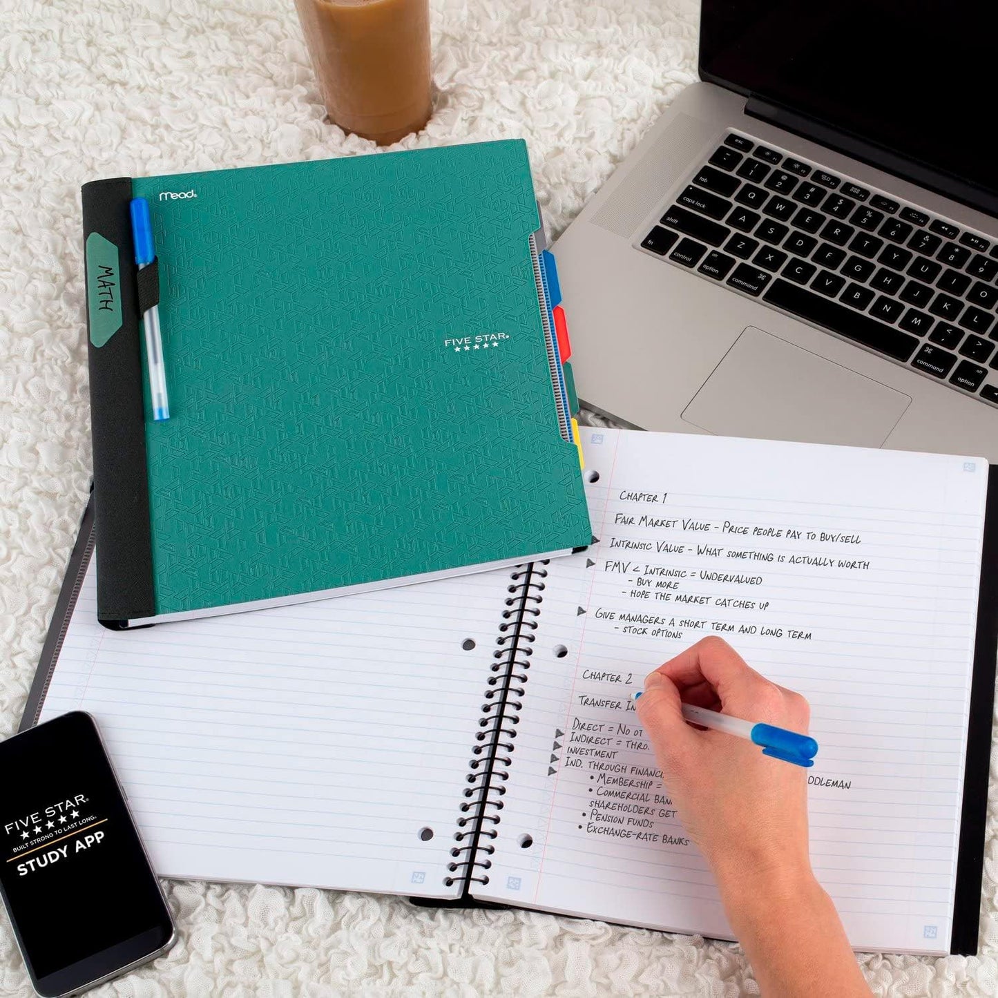 Five Star Advance Spiral Notebook + Study App, 5 Subject, College Ruled Paper, 8-1/2" x 11", 200 Sheets, Spiral Guard, Movable Tabbed Dividers, Black (73144)