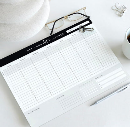 ThreeKin Weekly Planner - Premium 52-Sheet Tear-Off Notepad, 8.5 x 11 inches, Clean Colorful Design, Perfect for Work, School, Projects, and Entrepreneurs, Female & USA Owned Business