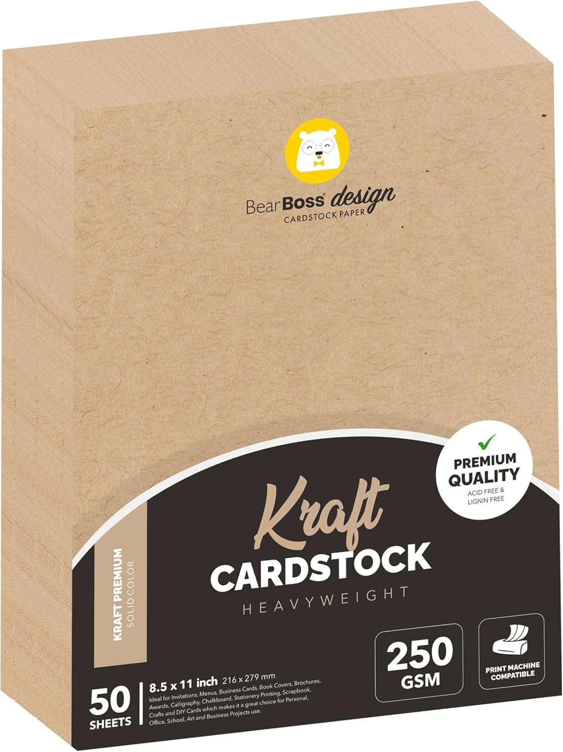 BearBoss Brown Cardstock Paper 8.5x11 50 Sheets, Heavyweight 92lb Cover for Crafts DIY Cards Making