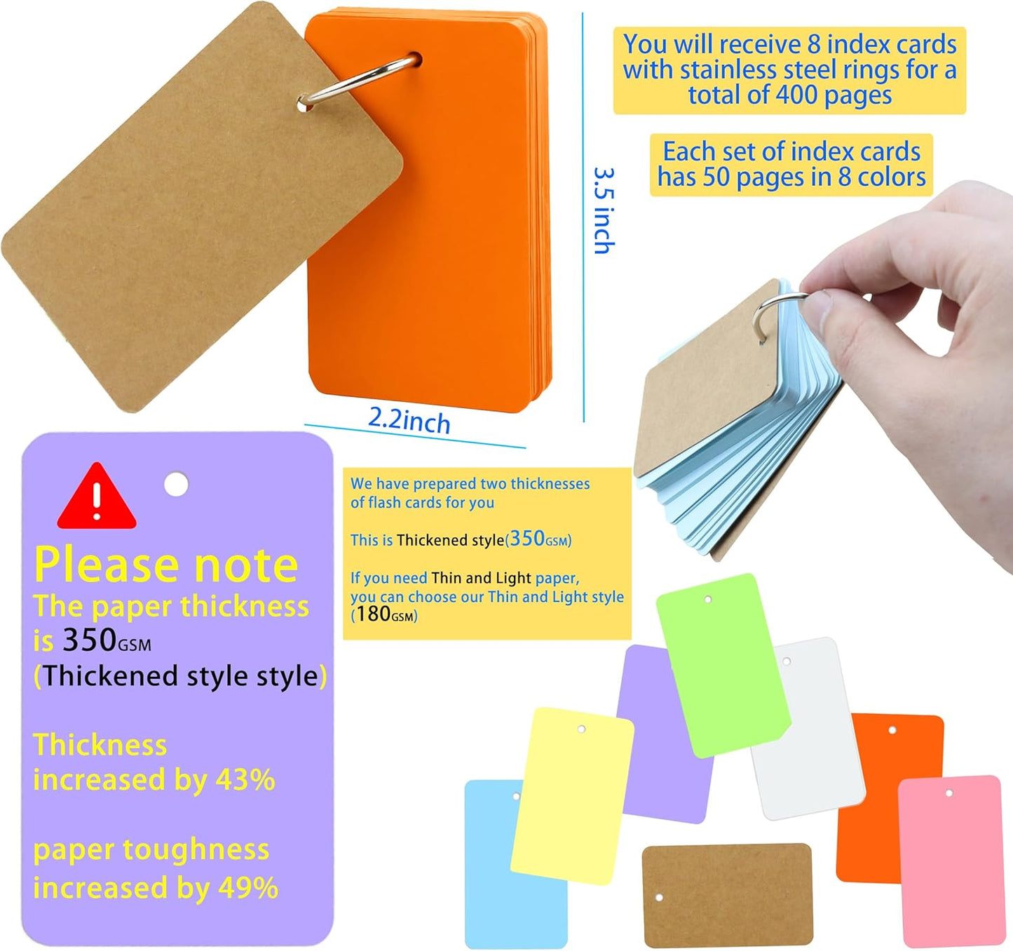 MotBach 300 Pcs Flash Cards 2x3 Inch Index Cards with Ring Lined Note Card Bood Flashcards, Mini Blank Flash Cards 2x3 White Card Pad Index Note Bood 2 x 3 Notecards for Studying School Supply College