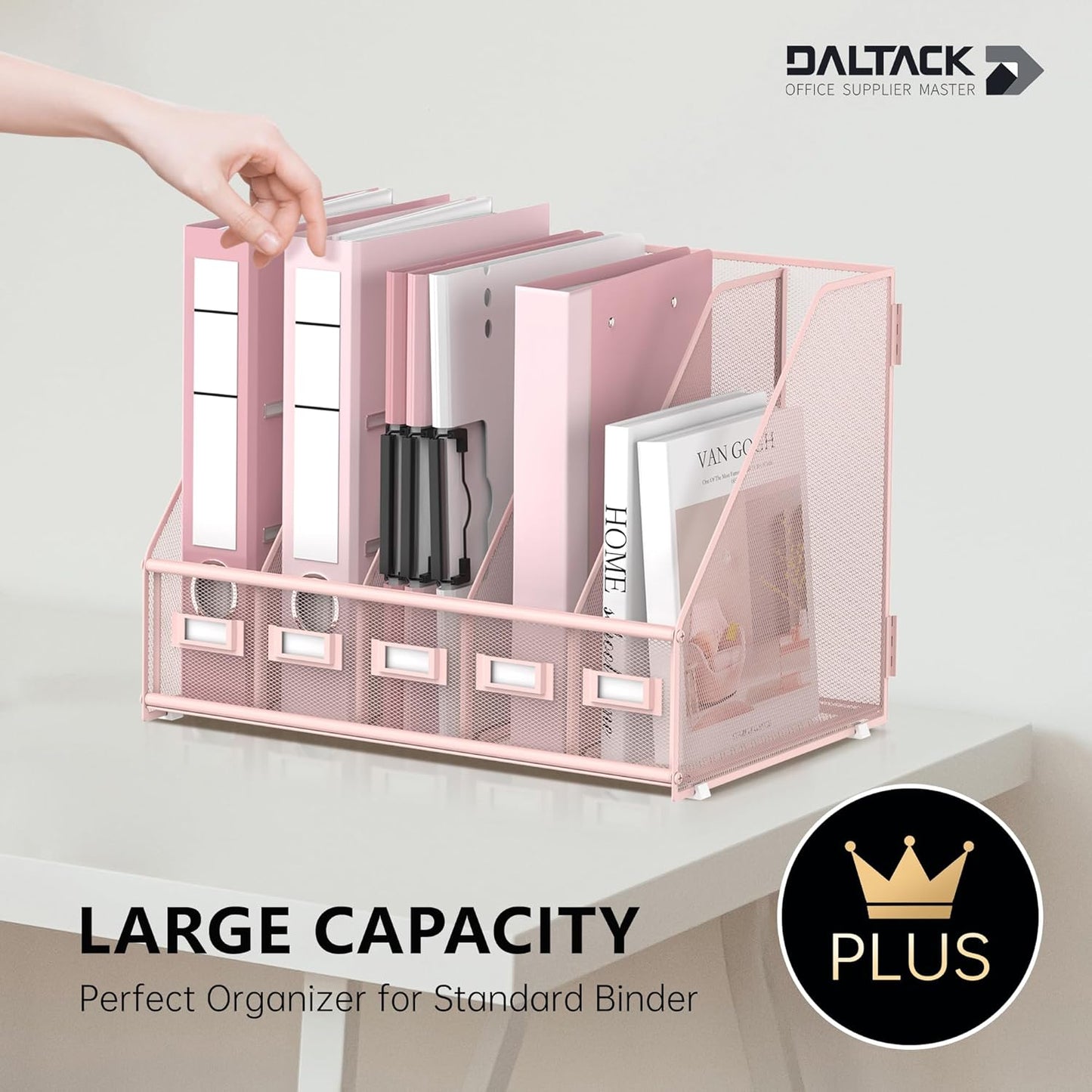 DALTACK 4 Vertical Compartments Magazine File Holder, Binder Organizer, Metal Desk Organizers for Office Home School Classroom Organization, Black