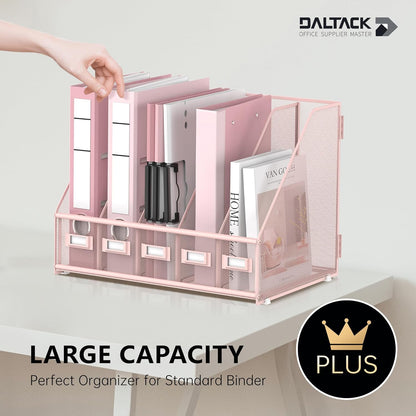 DALTACK 4 Vertical Compartments Magazine File Holder, Binder Organizer, Metal Desk Organizers for Office Home School Classroom Organization, Black