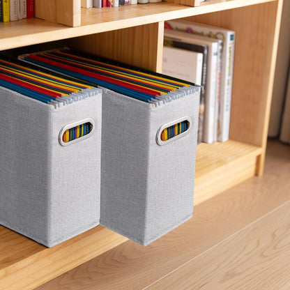4 Pack Letter Size File Storage Box Collapsible, Fabric Hanging File Folders Organizer, Portable Office Document Holder with Metal Handle, Smooth PVC Rails, Beige