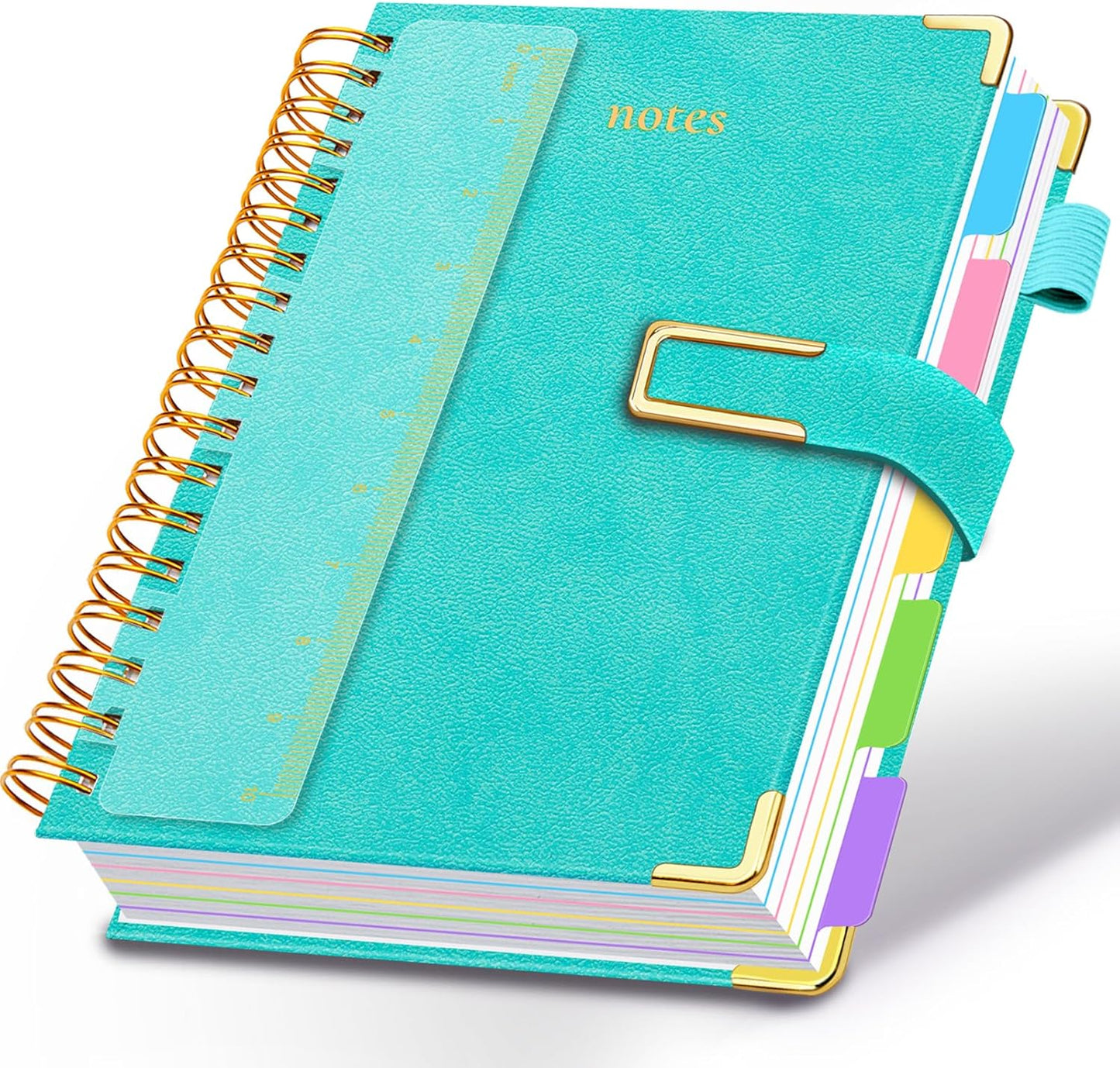 Hardcover Spiral Notebook College Ruled, 8"x10" Leather Journal Notebook with Magnetic Closure, 300 Pages 5 Subject Notebook with Dividers Tabs Journal for Women Men, Work, School(Rose Red)